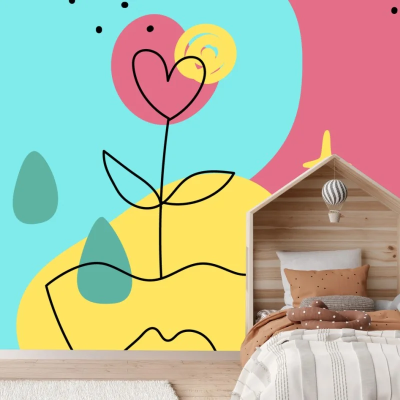 Carta da parati volto fiorito pop minimalista