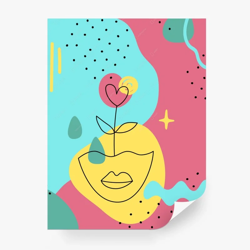 Carta da parati volto fiorito pop minimalista