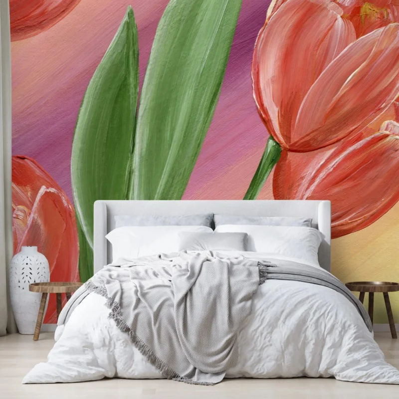 Carta da parati bouquet di tulipani su sfondo sfumato • Wallissimo® Carta da parati bouquet di tulipani su sfondo sfumato • Wallissimo®