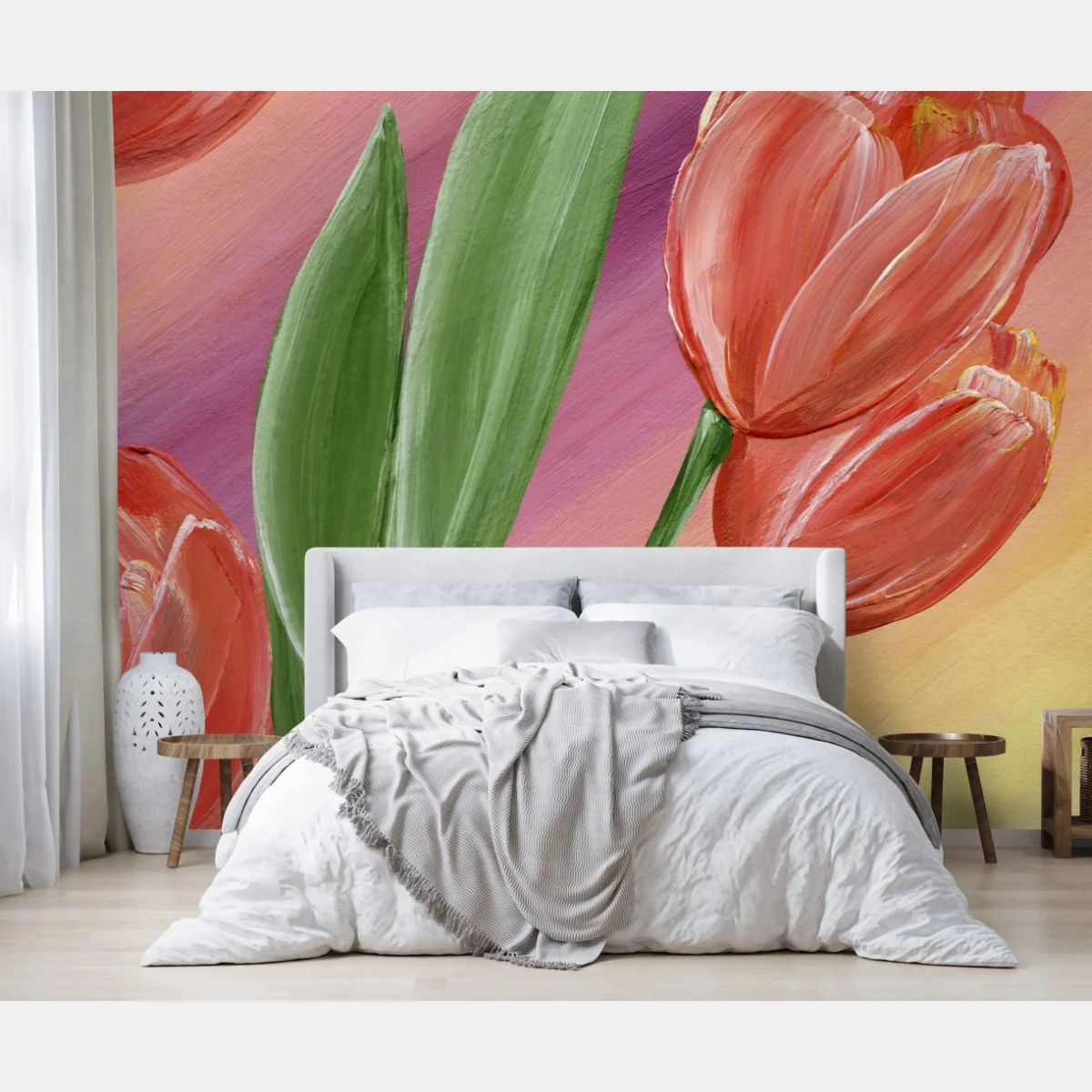 Carta da parati bouquet di tulipani su sfondo sfumato • Wallissimo® Carta da parati bouquet di tulipani su sfondo sfumato • Wallissimo®