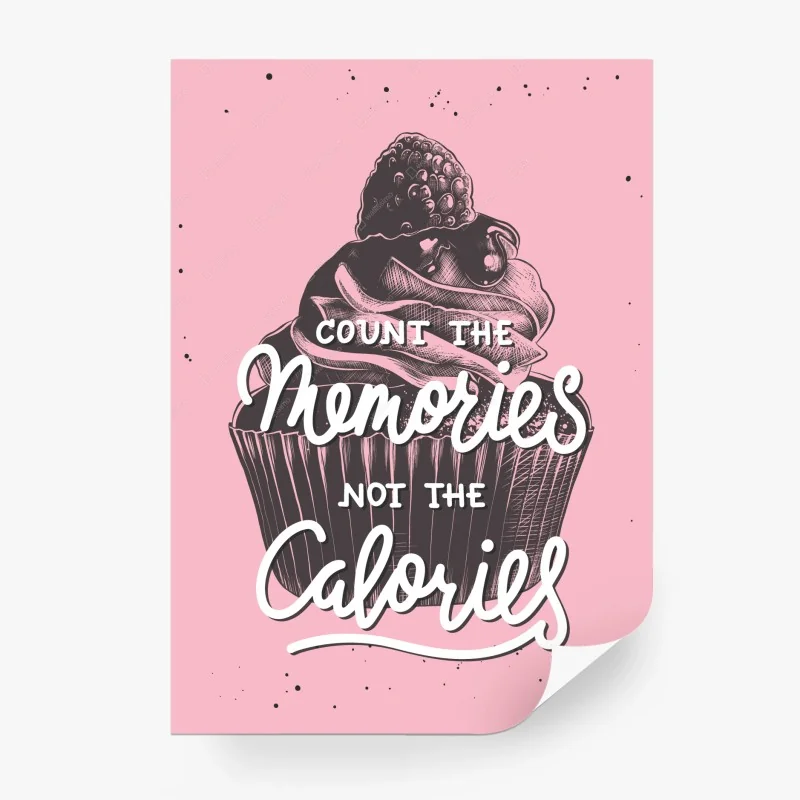 Carta da parati cupcake con lettering motivazionale: conta i ricordi, non le calorie