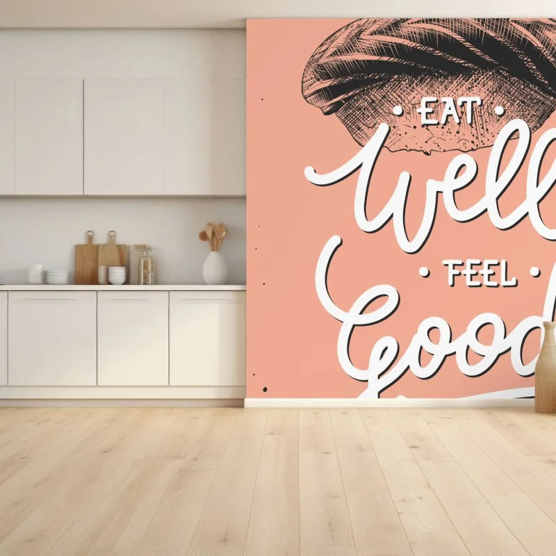 Carta da parati salmone sushi con lettering calligrafico a mano