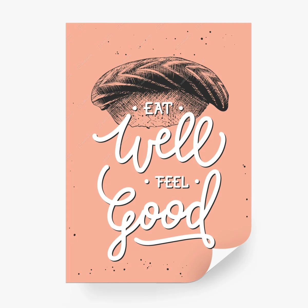 Carta da parati salmone sushi con lettering calligrafico a mano • Wallissimo®