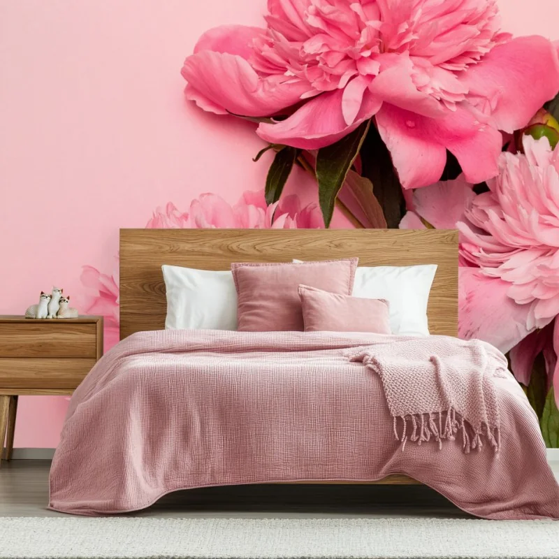 Carta da parati peonie rosa su sfondo pastello