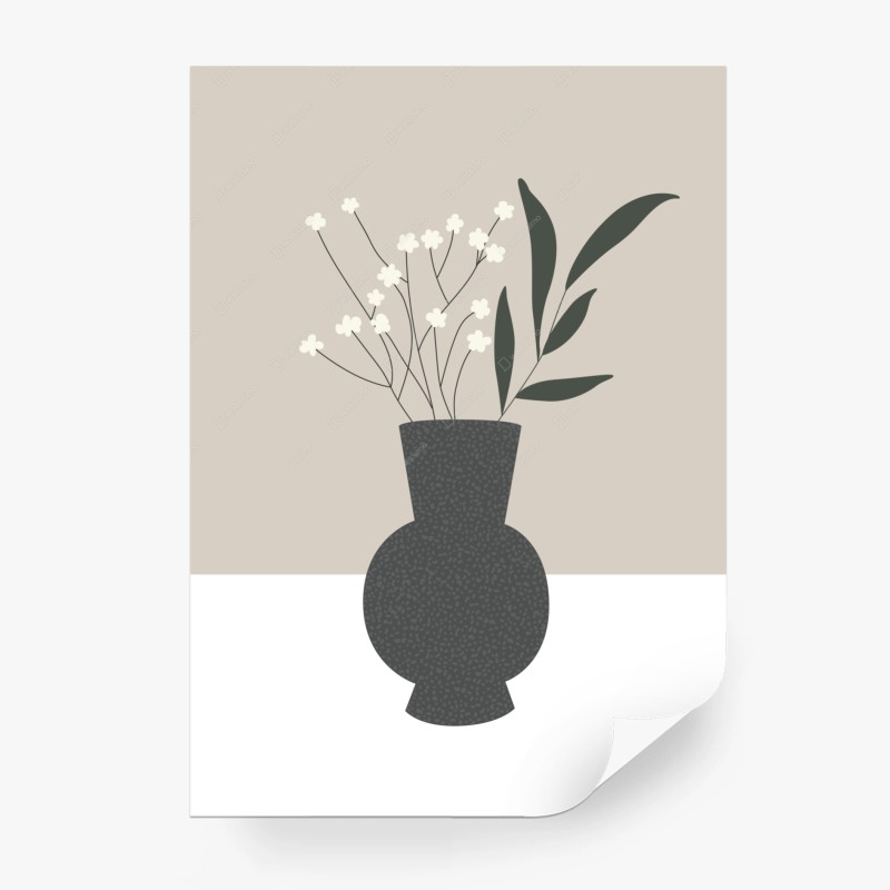 Carta da parati vaso grigio con fiori delicati su sfondo neutro