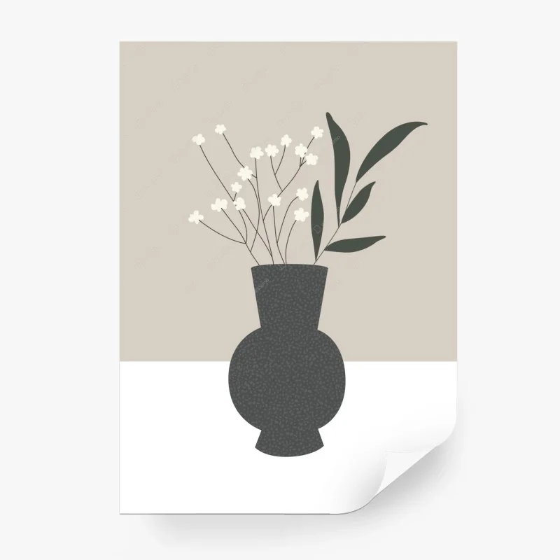 Carta da parati vaso grigio con fiori delicati su sfondo neutro