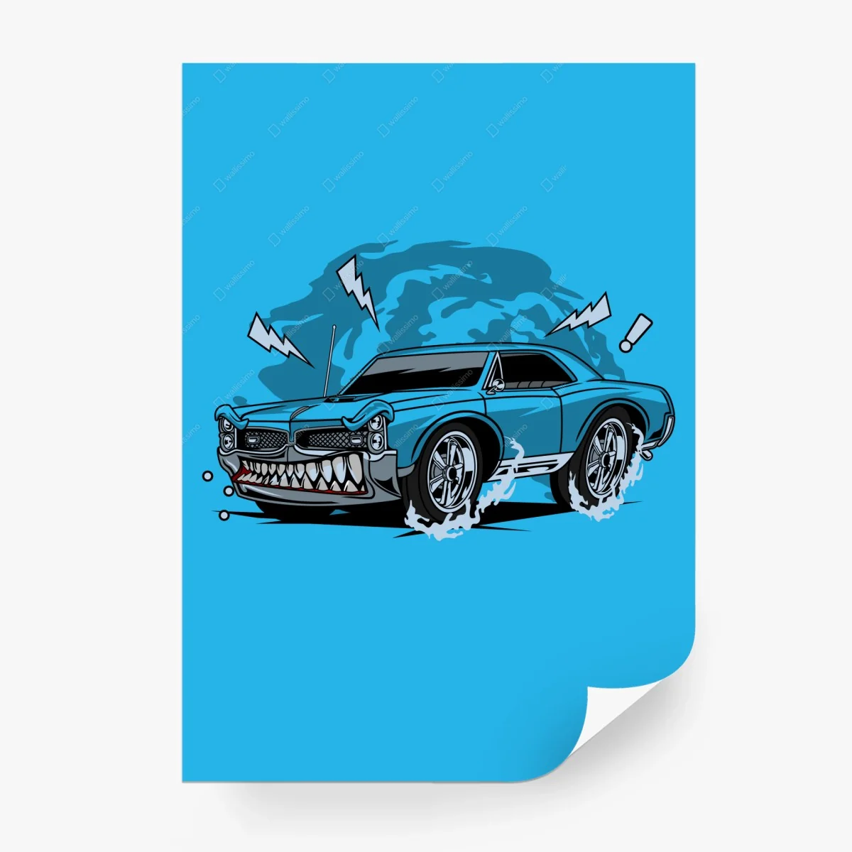 Carta da parati auto sportiva dentata su sfondo blu • Wallissimo®