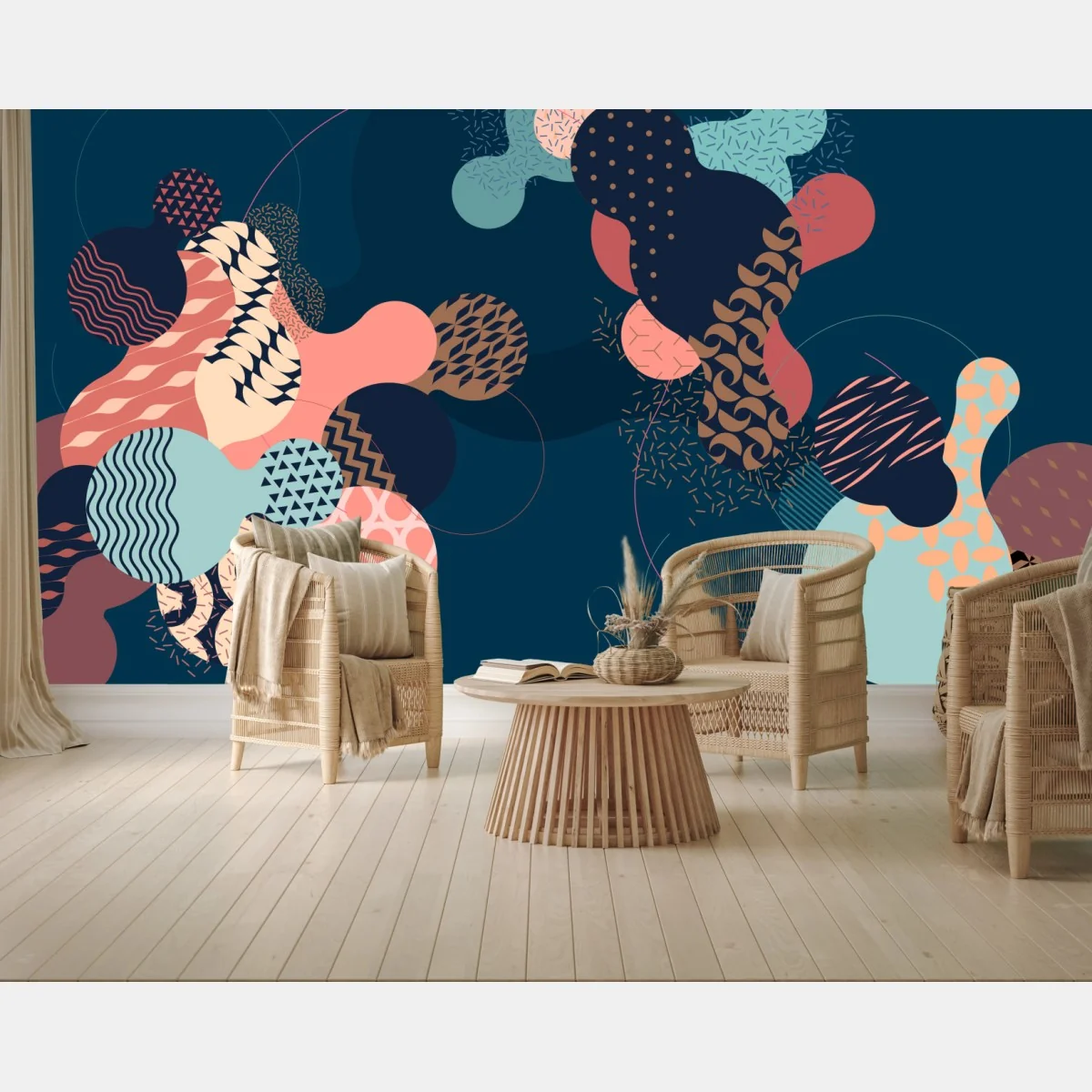 Carta da parati astratto geometrico con forme liquide e motivi ornamentali • Wallissimo® Carta da parati astratto geometrico con forme liquide e motivi ornamentali • Wallissimo®