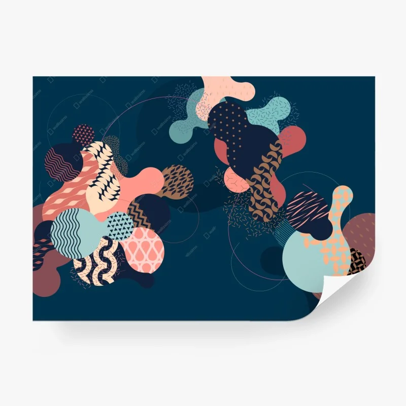 Carta da parati astratto geometrico con forme liquide e motivi ornamentali