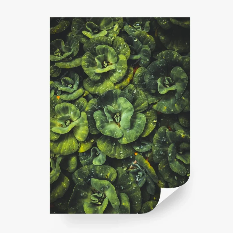 Carta da parati tappeto di foglie verdi e gocce di rugiada