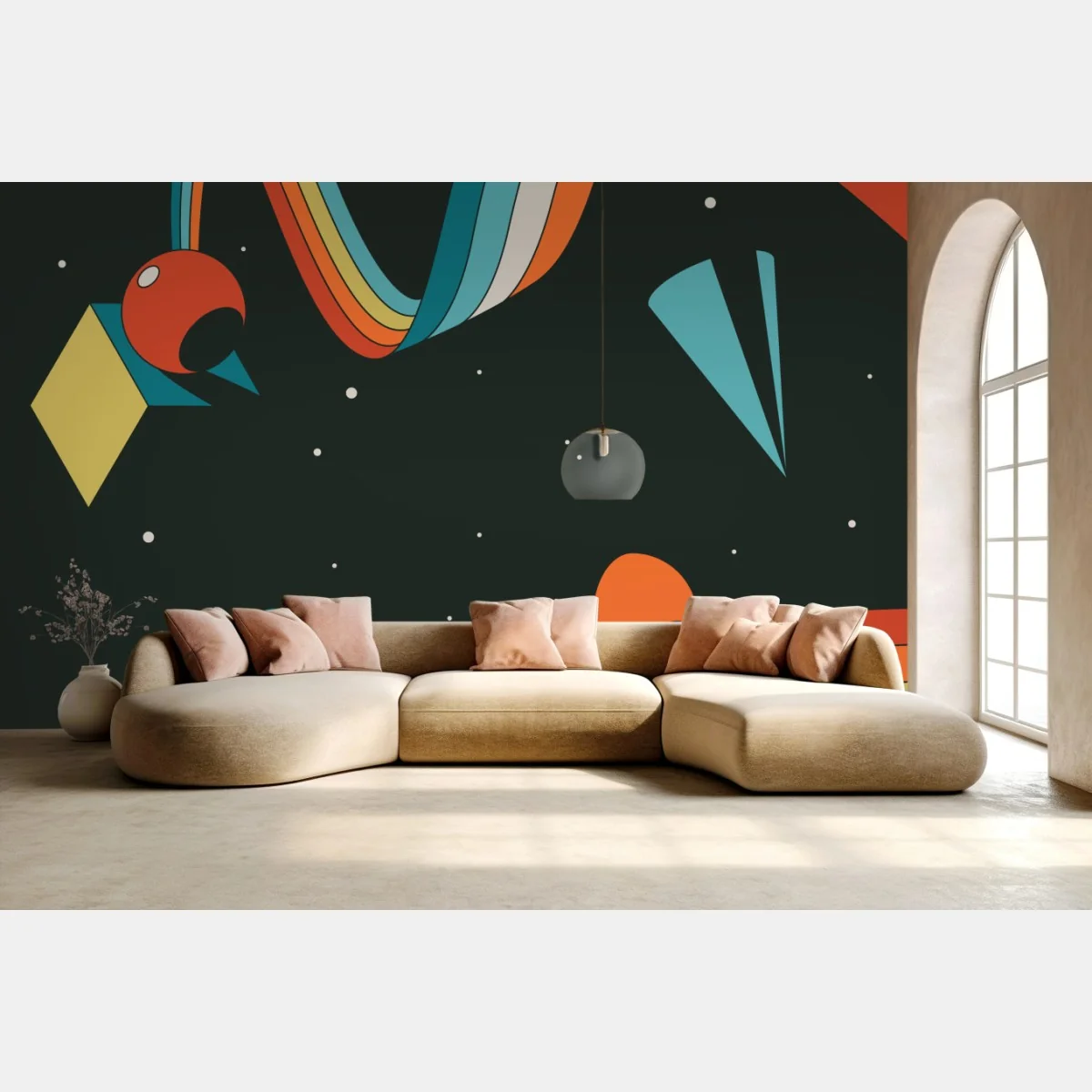 Carta da parati viaggio retrò nello spazio colorato • Wallissimo® Carta da parati viaggio retrò nello spazio colorato • Wallissimo®