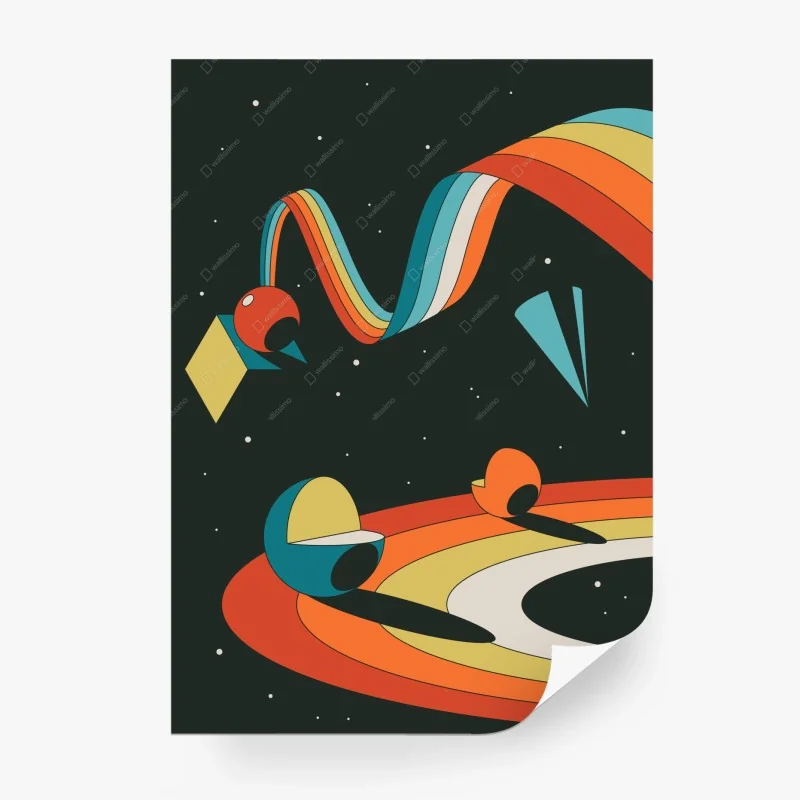 Carta da parati viaggio retrò nello spazio colorato
