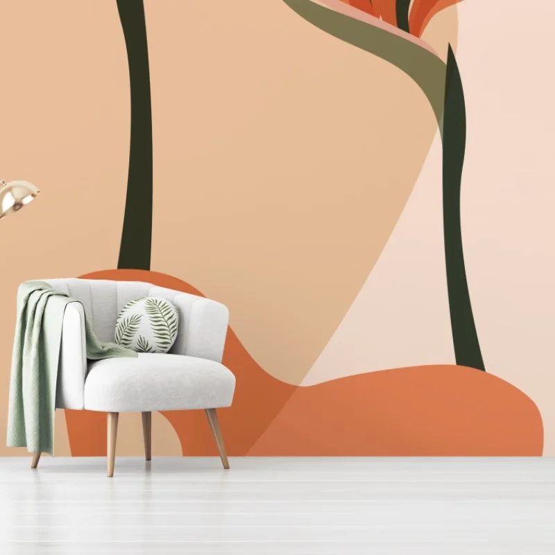 Carta da parati eleganza tropicale minimal con fiori stilizzati