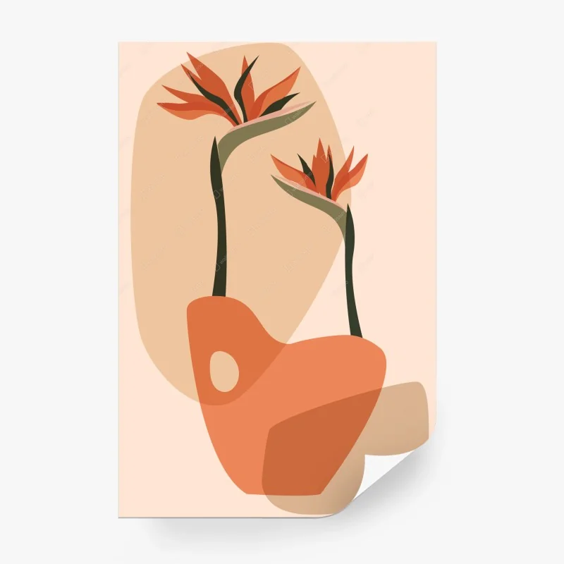 Carta da parati eleganza tropicale minimal con fiori stilizzati