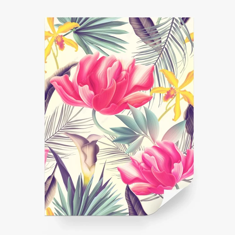 Carta da parati motivo floreale tropicale in toni vivaci