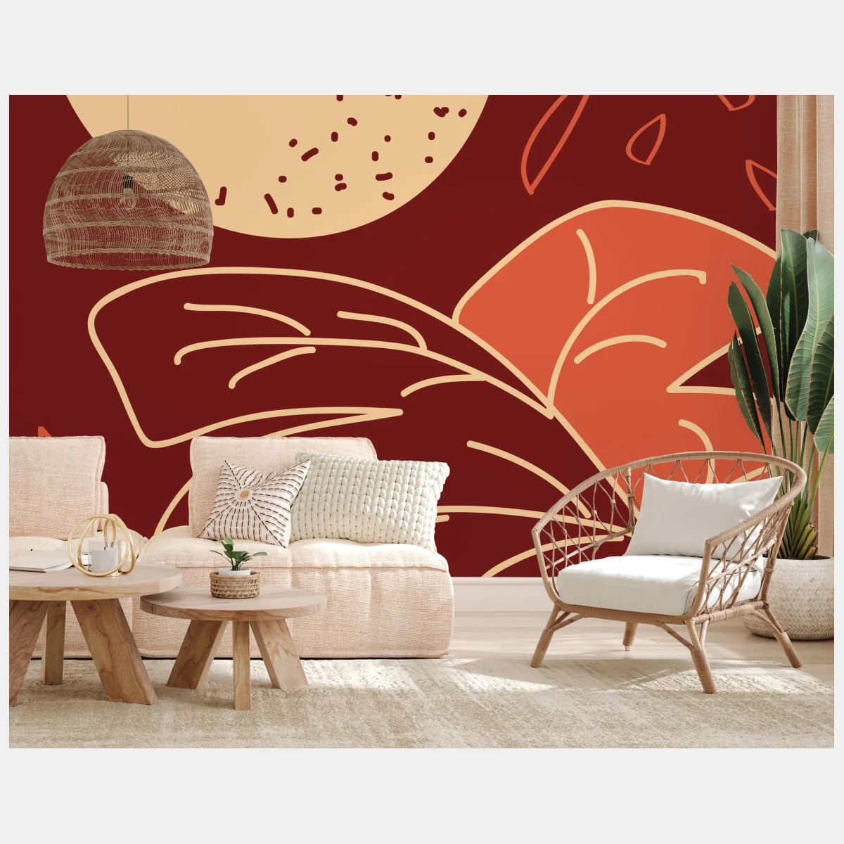 Carta da parati composizione botanica astratta in toni terracotta • Wallissimo® Carta da parati composizione botanica astratta in toni terracotta • Wallissimo®