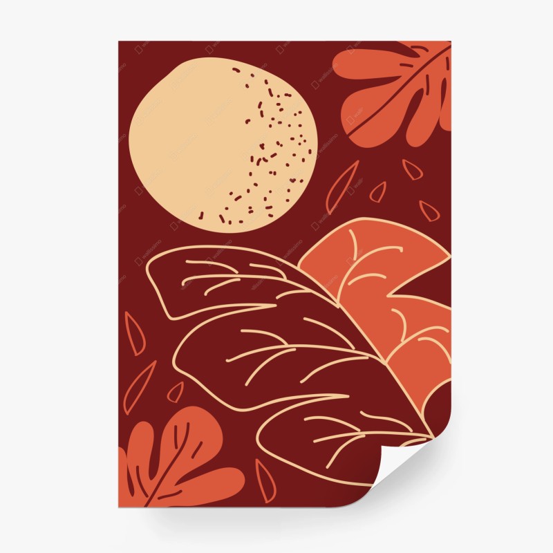 Carta da parati composizione botanica astratta in toni terracotta