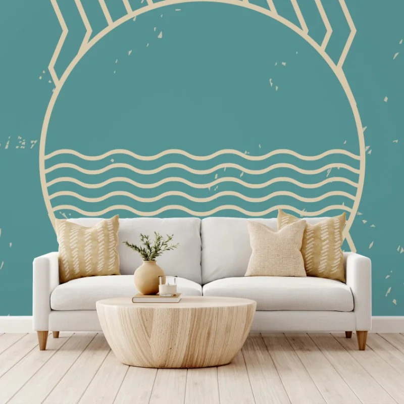 Carta da parati sole e onde in stile minimalista