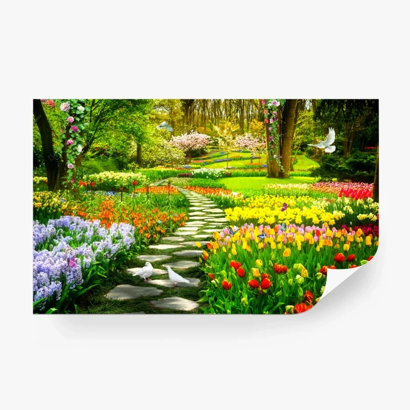 Carta da parati sentiero nel giardino fiorito