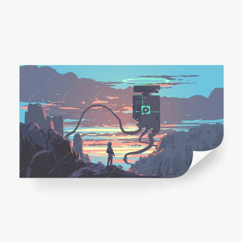 Carta da parati incontro al tramonto con il guardiano meccanico