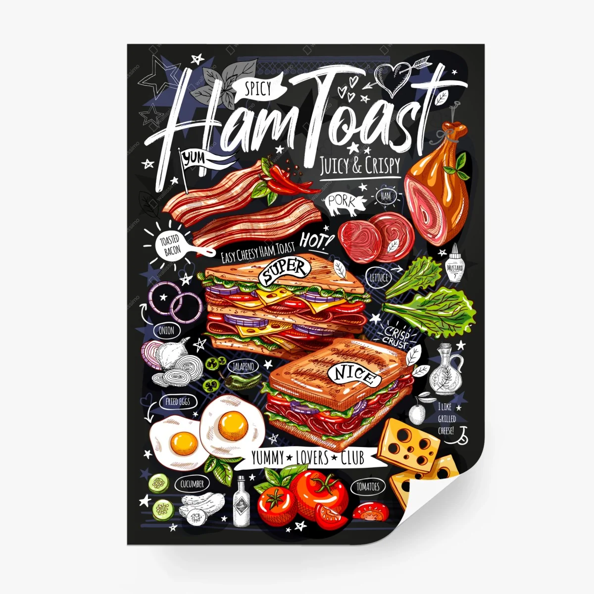 Carta da parati toast al prosciutto succoso e croccante • Wallissimo®