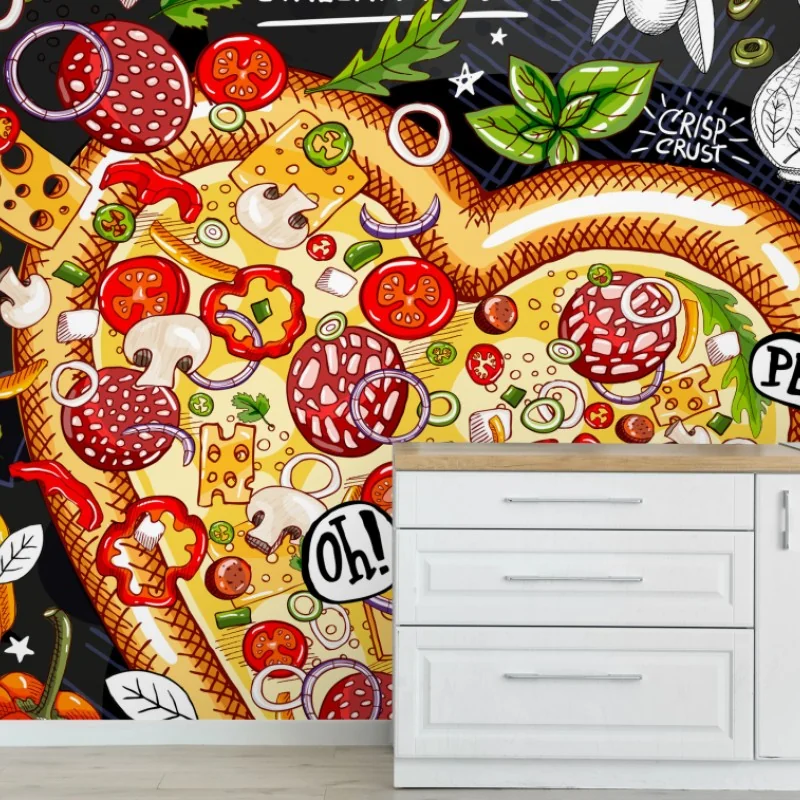 Carta da parati cuore di pizza pizzeria in stile lavagna