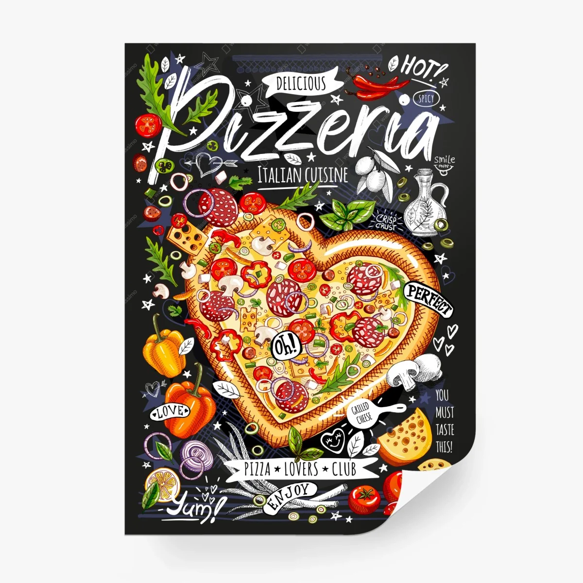 Carta da parati cuore di pizza pizzeria in stile lavagna • Wallissimo® Carta da parati cuore di pizza pizzeria in stile lavagna • Wallissimo®