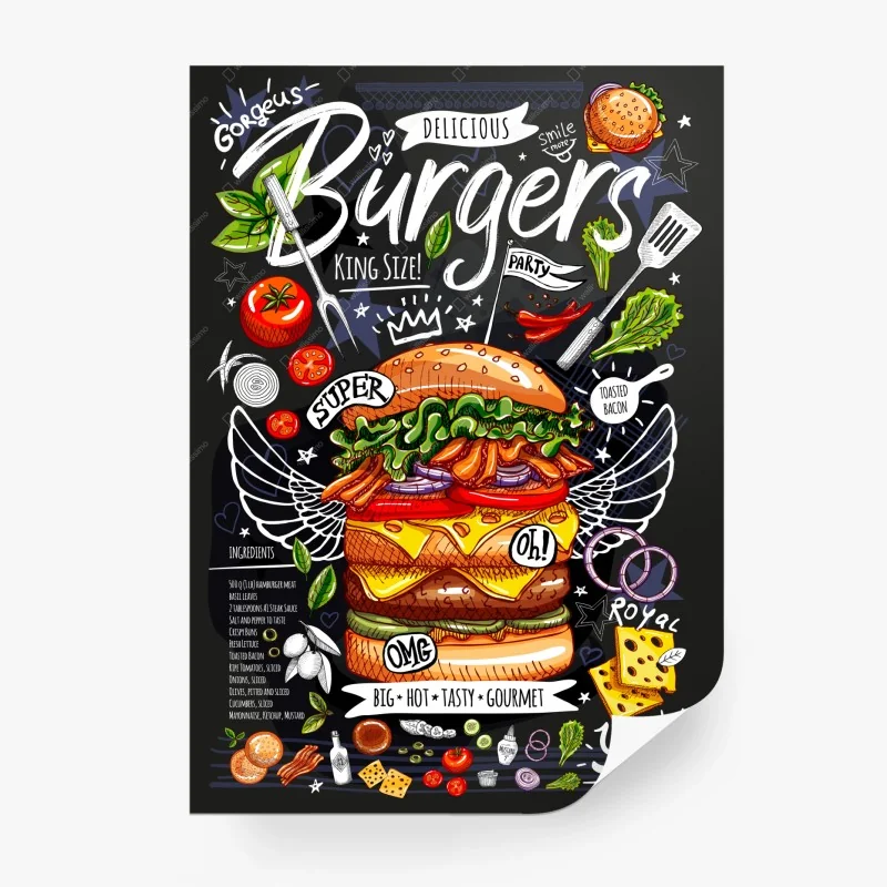 Carta da parati hamburger gourmet illustrato su sfondo lavagna