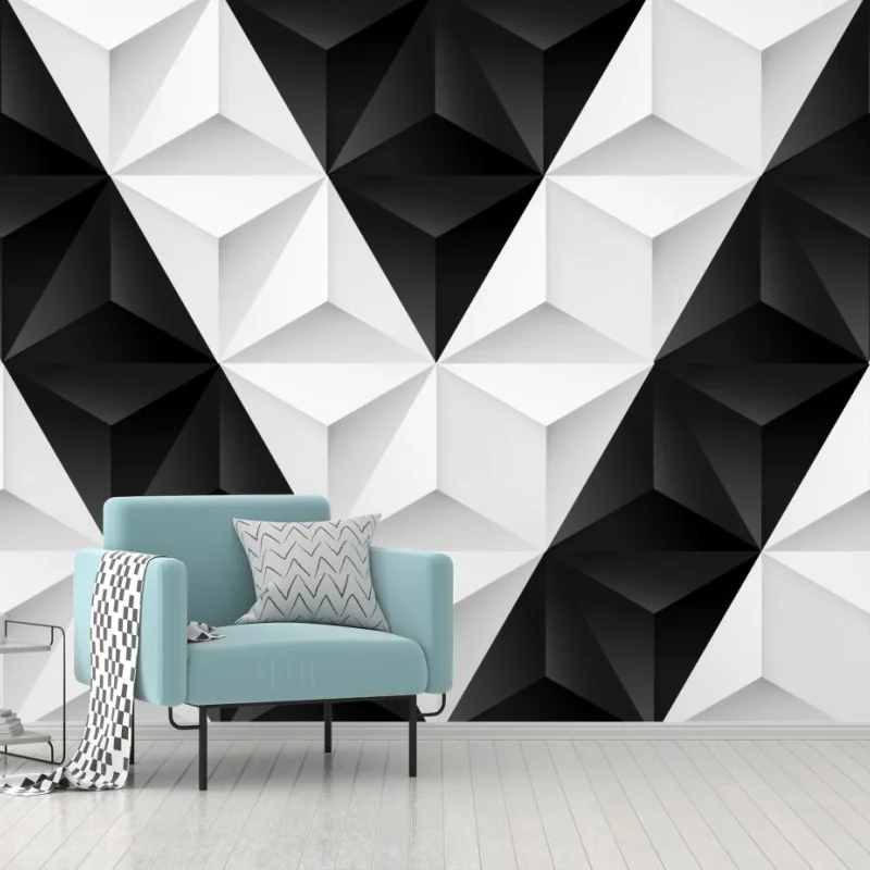 Carta da parati motivo geometrico tridimensionale in bianco e nero