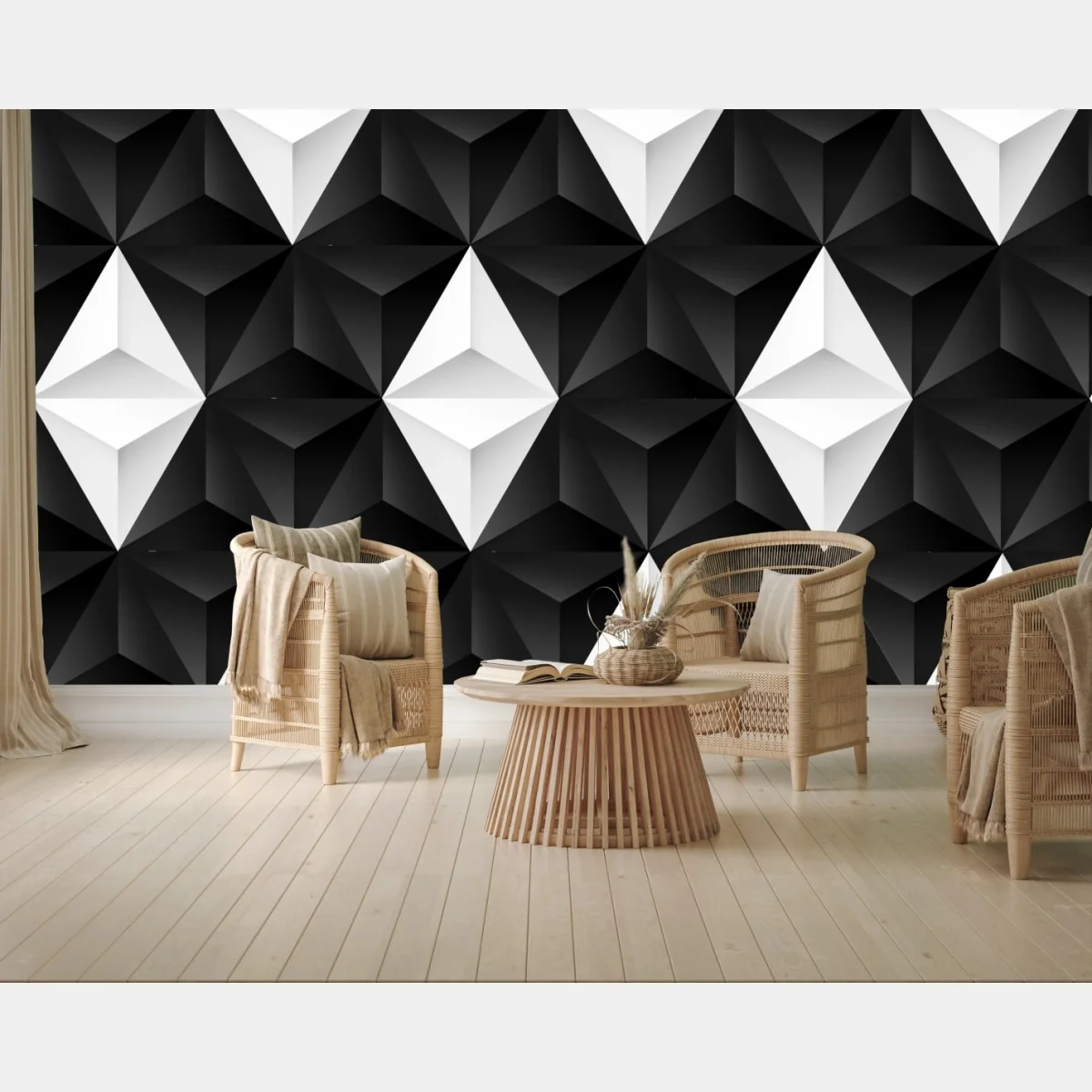 Carta da parati effetto geometrico tridimensionale in bianco e nero • Wallissimo® Carta da parati effetto geometrico tridimensionale in bianco e nero • Wallissimo®