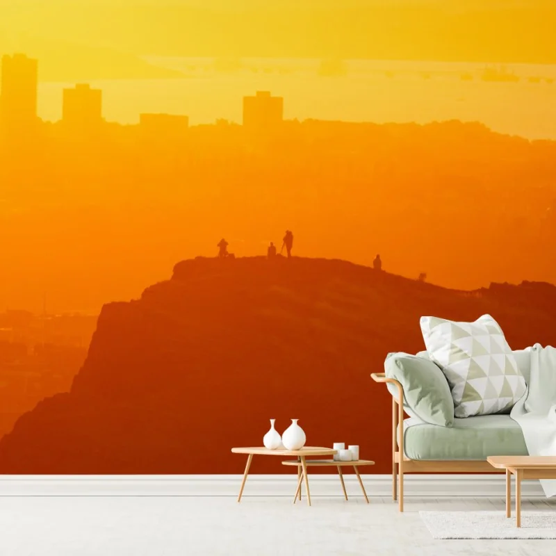 Carta da parati tramonto dorato sulla scogliera