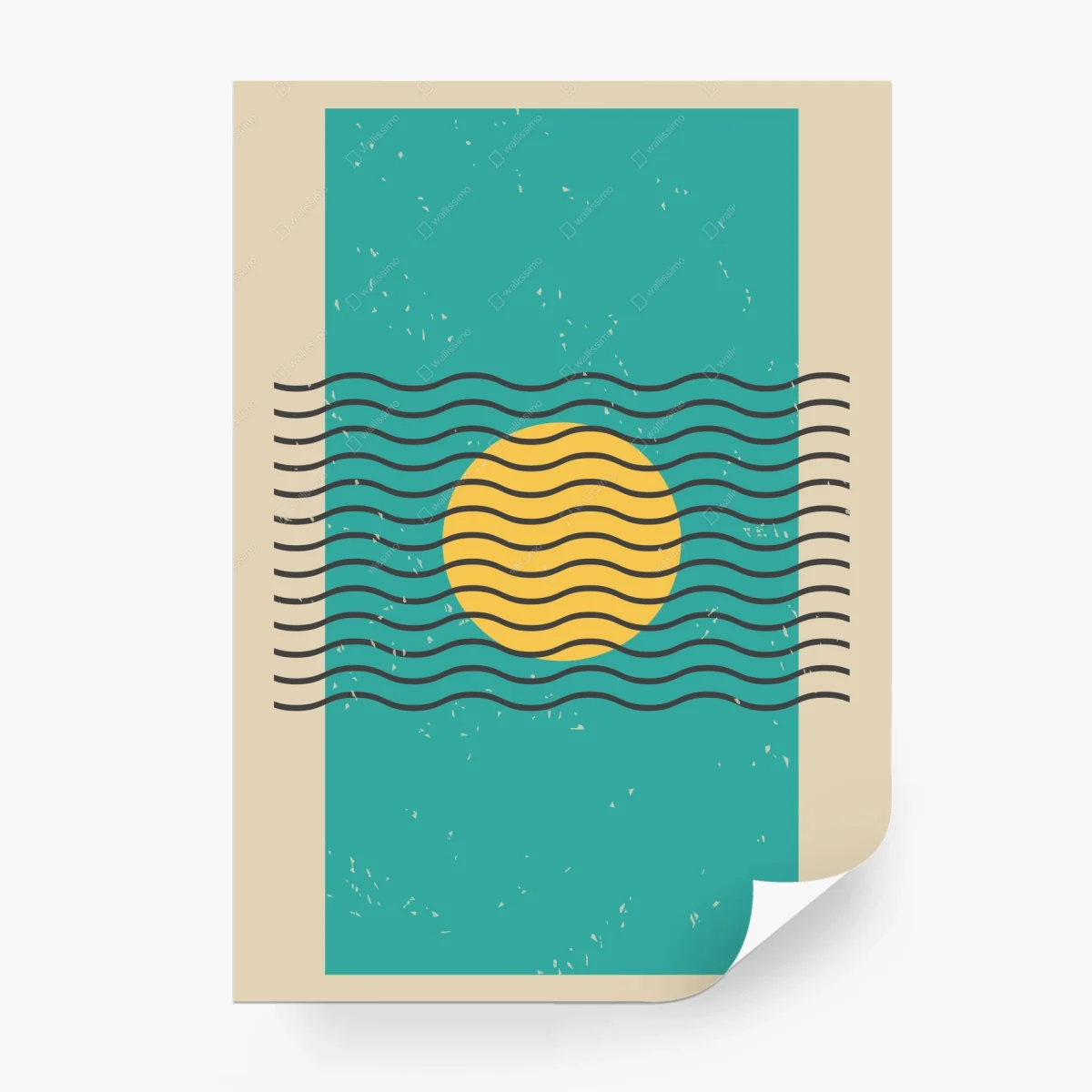 Carta da parati sole ondulato su sfondo turchese • Wallissimo® Carta da parati sole ondulato su sfondo turchese • Wallissimo®