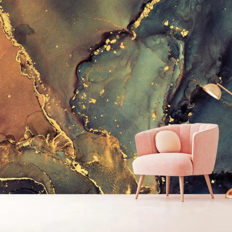 Carta da parati marmo liquido con venature dorate