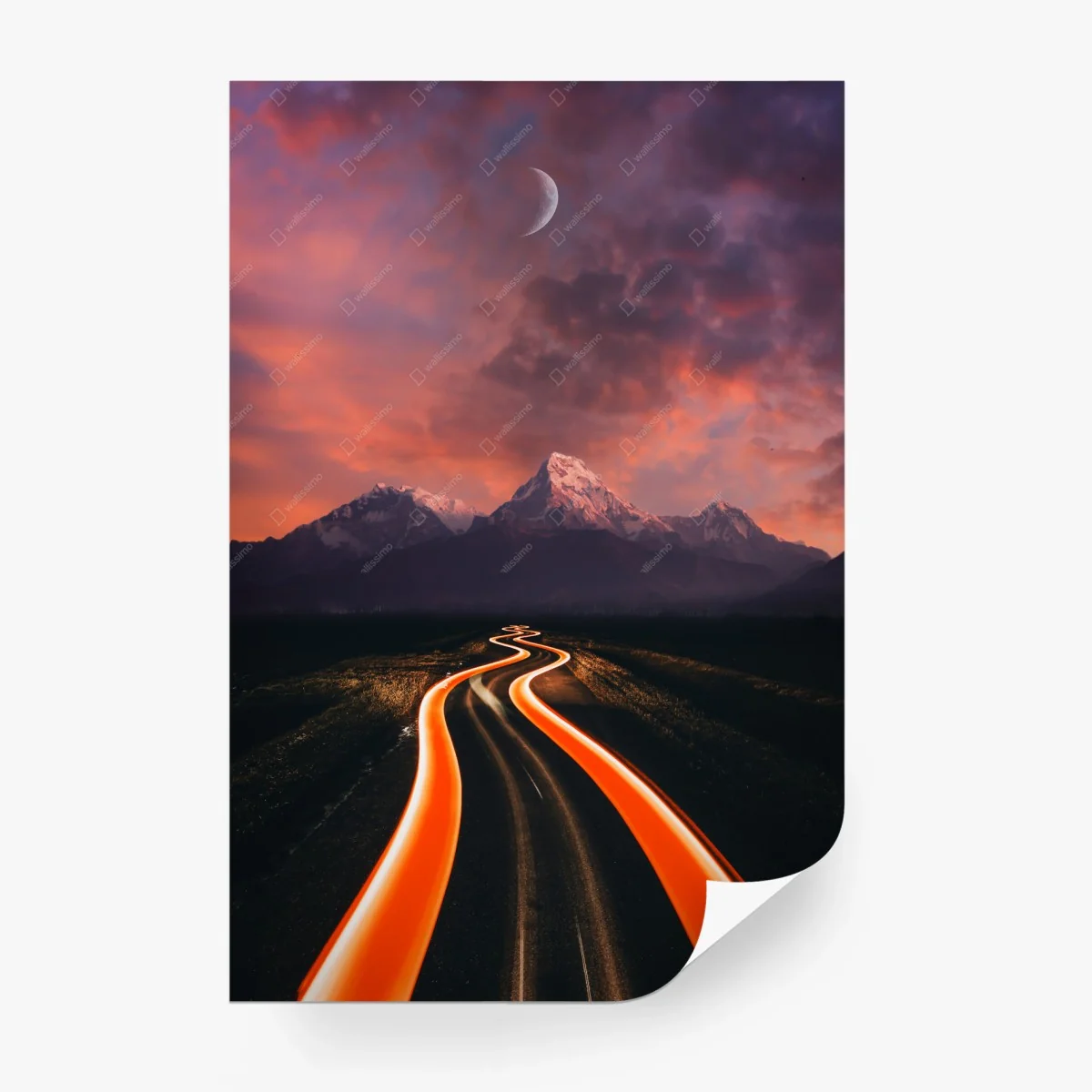 Carta da parati strada luminosa verso le montagne al crepuscolo • Wallissimo® Carta da parati strada luminosa verso le montagne al crepuscolo • Wallissimo®