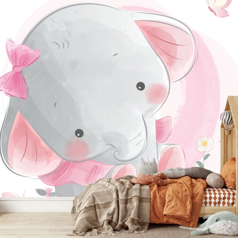 Carta da parati elefantino rosa per cameretta dolce e sognante