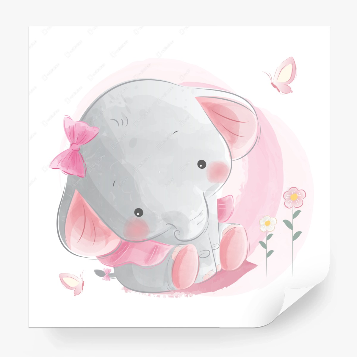 Carta da parati elefantino rosa per cameretta dolce e sognante • Wallissimo®