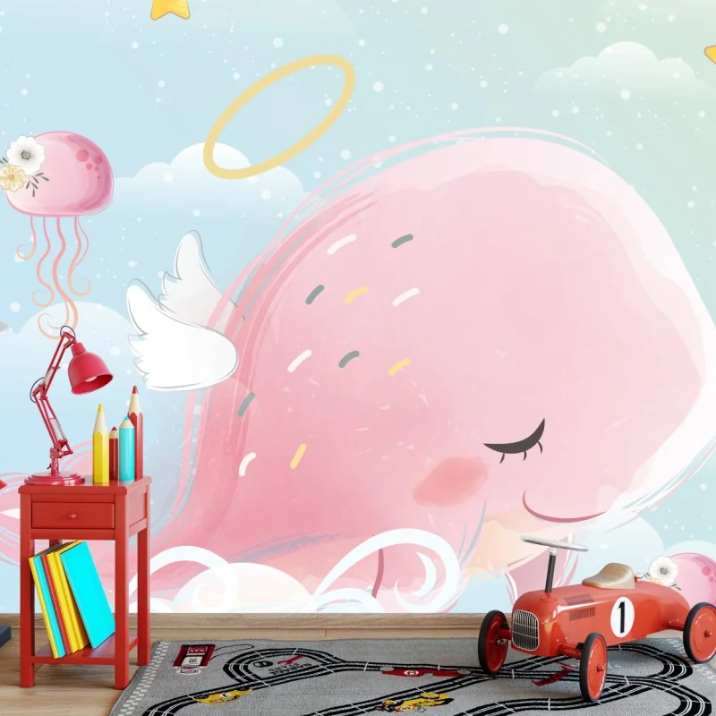 Carta da parati balena rosa dei sogni