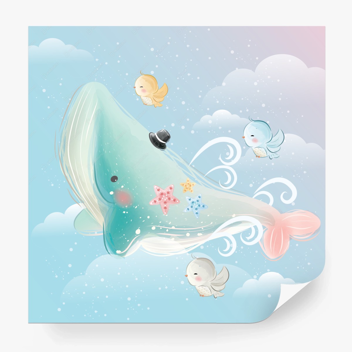 Carta da parati balena sognante nel cielo azzurro • Wallissimo®