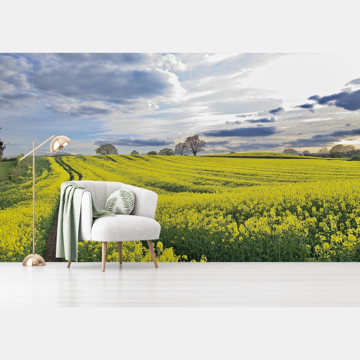 Carta da parati campo di colza sotto un cielo ampio • Wallissimo® Carta da parati campo di colza sotto un cielo ampio • Wallissimo®