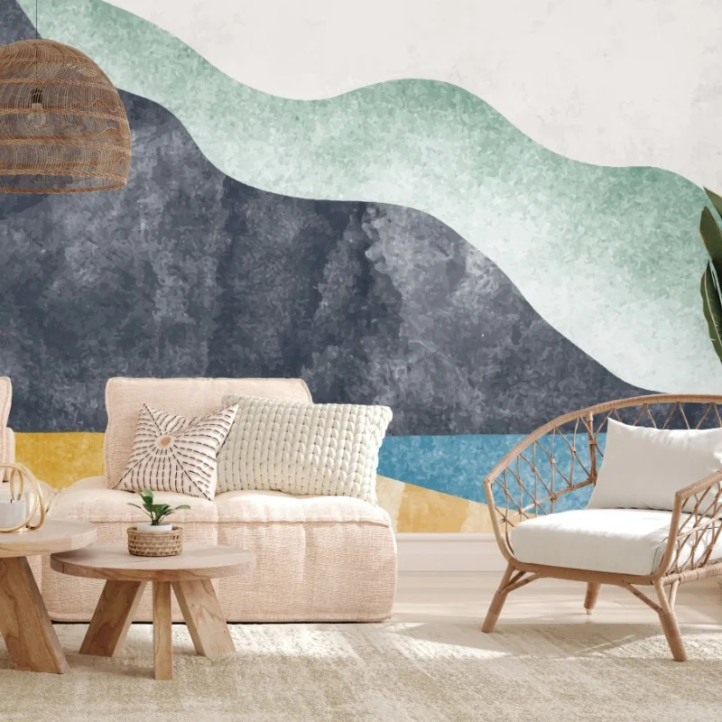 Carta da parati orizzonte boho paesaggio marino minimalista