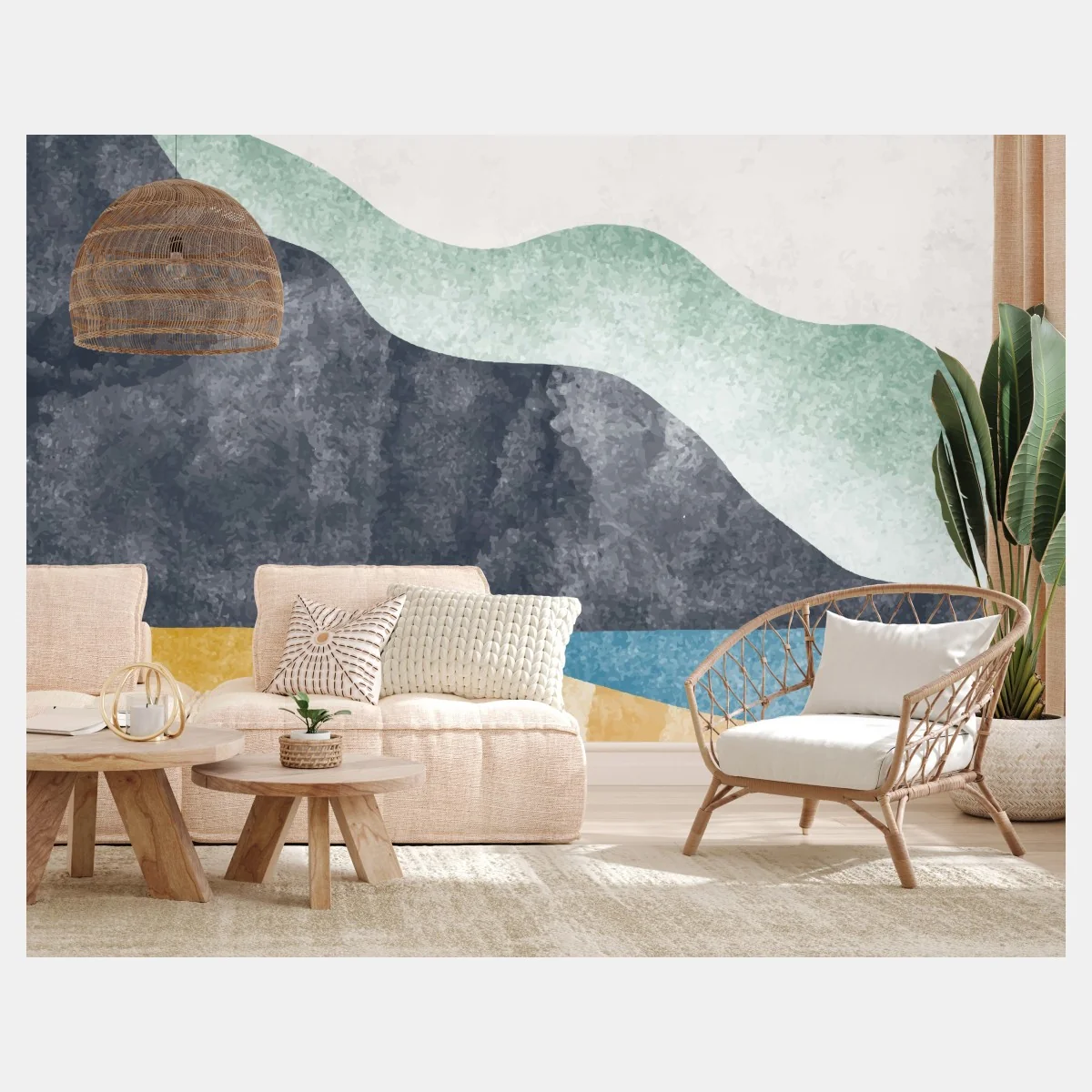 Carta da parati orizzonte boho paesaggio marino minimalista • Wallissimo® Carta da parati orizzonte boho paesaggio marino minimalista • Wallissimo®