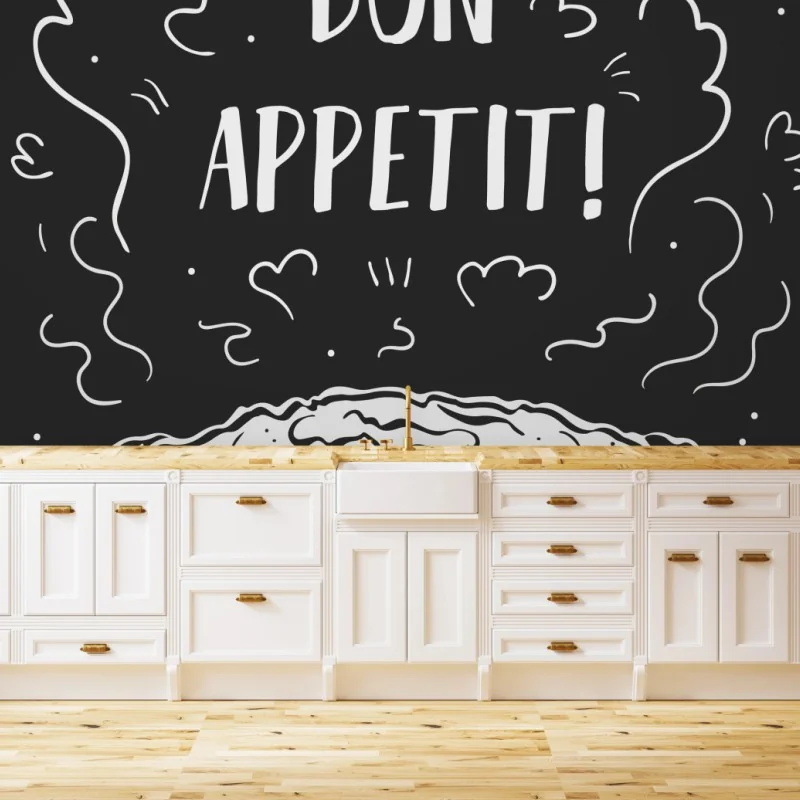 Carta da parati grafica da cucina bon appetit in stile lavagna