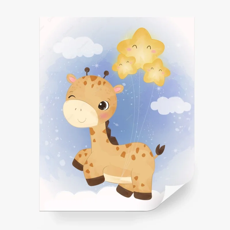 Carta da parati giraffa con stelle sorridenti nel cielo