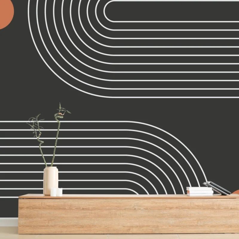 Carta da parati linee curve e punti terracotta