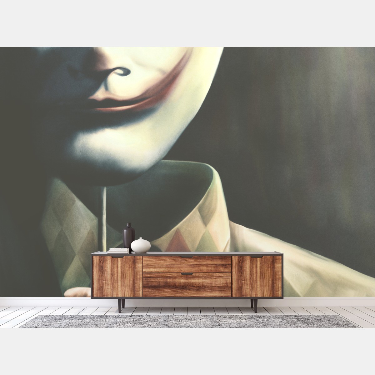 Carta da parati maschera teatrale dall'espressione enigmatica • Wallissimo®