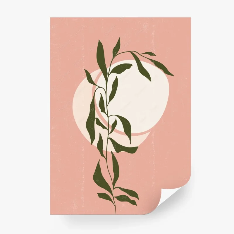 Carta da parati foglie verdi su sfondo rosa pastello