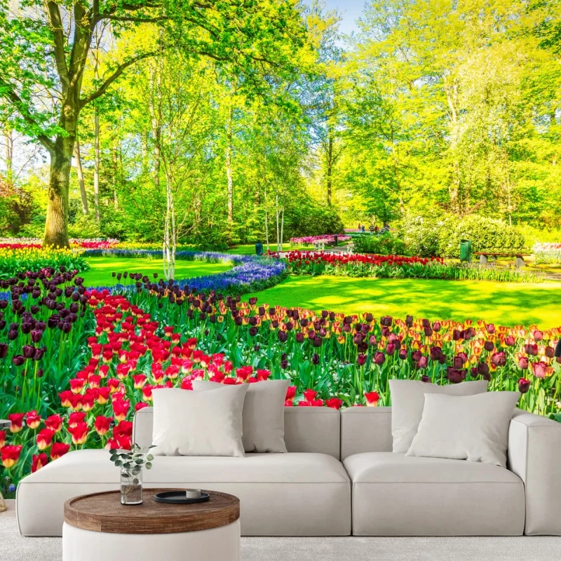 Carta da parati giardino di tulipani primaverile