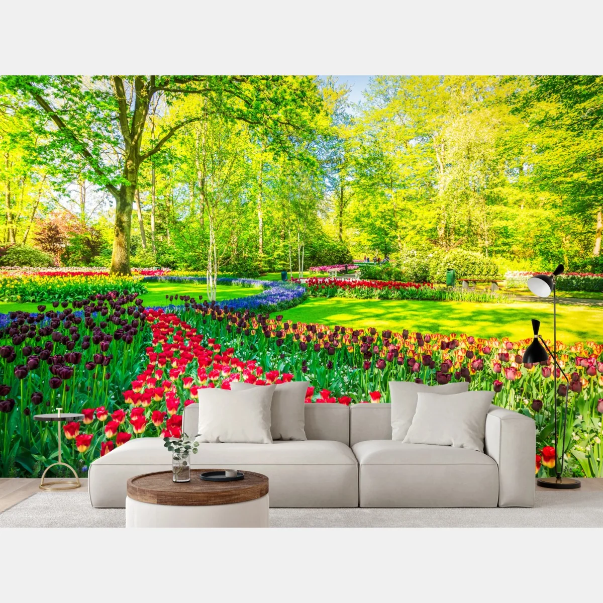 Carta da parati giardino di tulipani primaverile • Wallissimo® Carta da parati giardino di tulipani primaverile • Wallissimo®