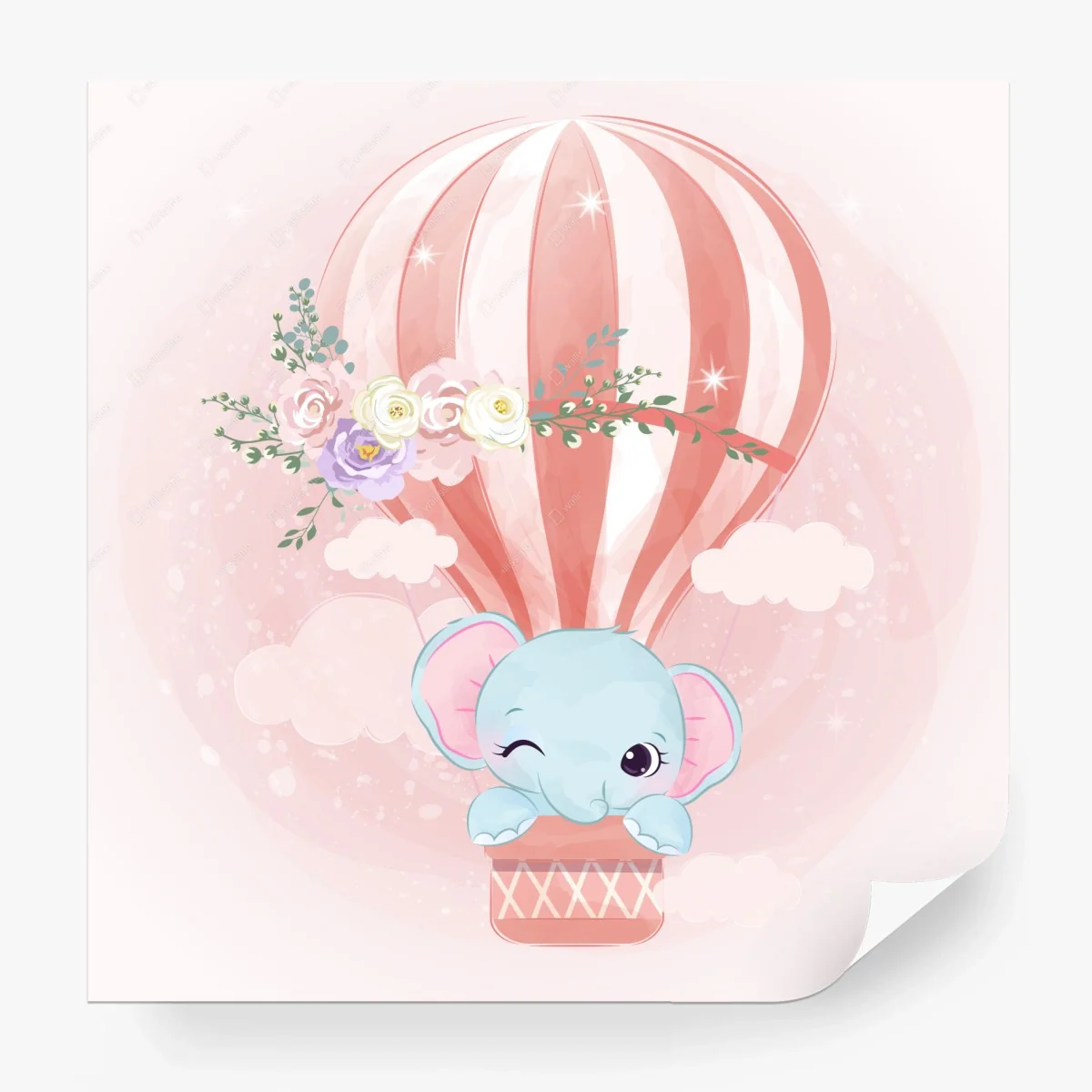 Carta da parati mongolfiera rosa con elefantino adorabile • Wallissimo® Carta da parati mongolfiera rosa con elefantino adorabile • Wallissimo®