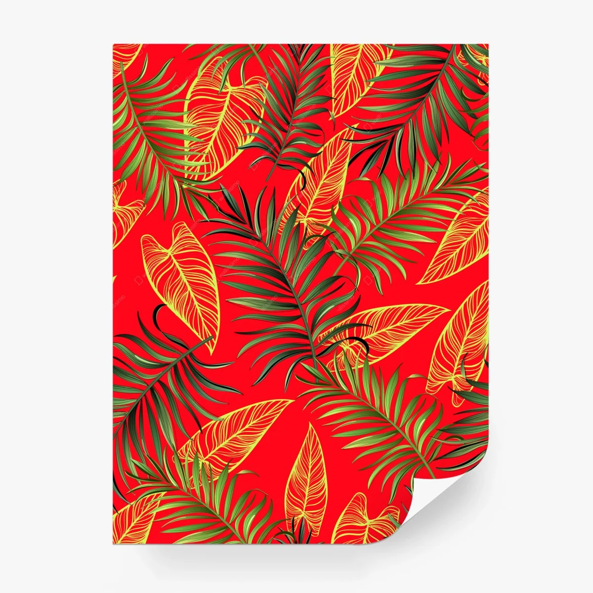 Carta da parati motivo tropicale di foglie verdi su sfondo rosso • Wallissimo® Carta da parati motivo tropicale di foglie verdi su sfondo rosso • Wallissimo®
